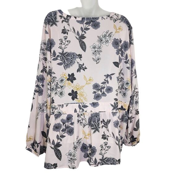 LOFT PLUS Womens Blouse Size 20 Pink Floral Split V Neck Long Sleeve Lightweight - Picture 2 of 11